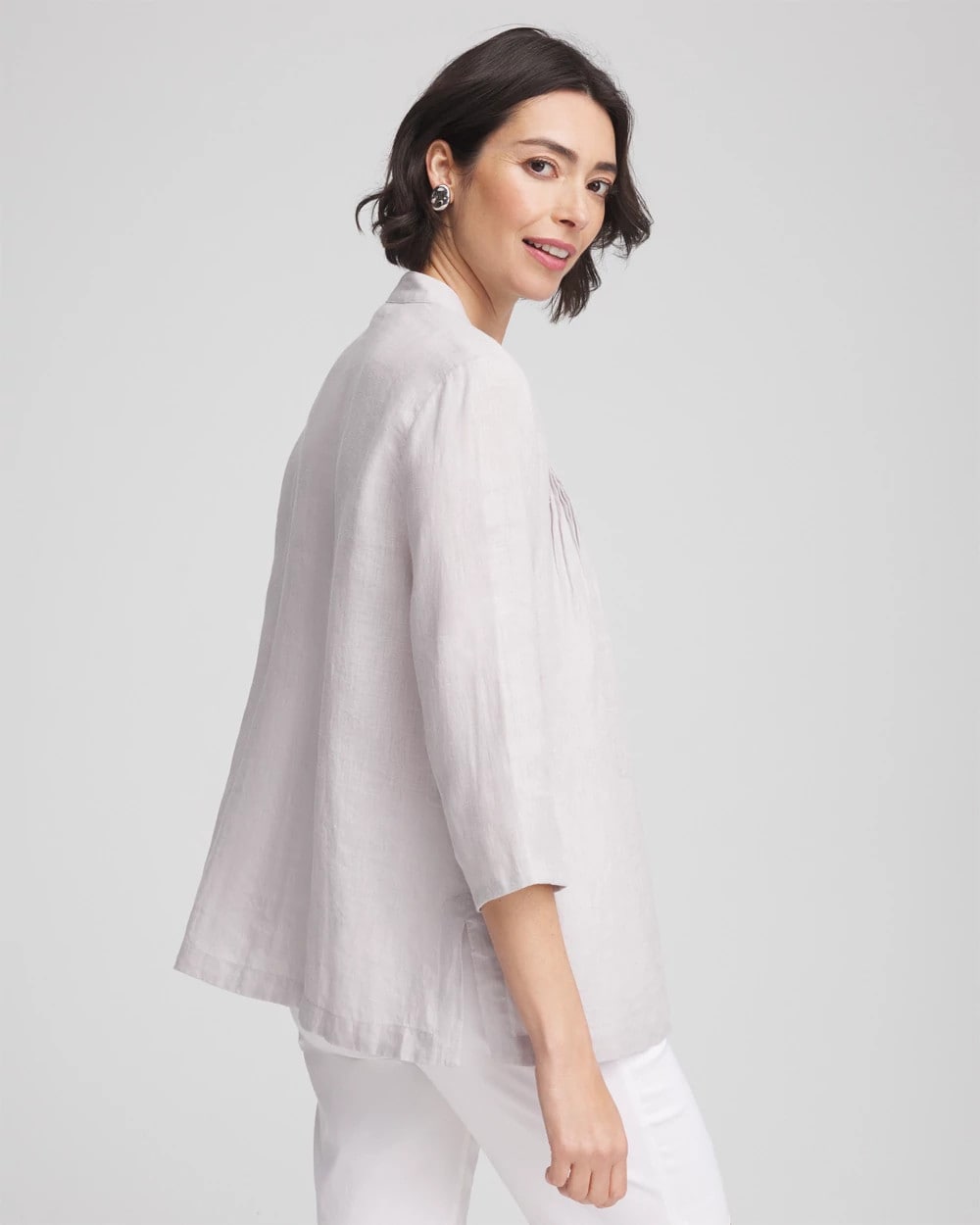 Chico's | Embellished Linen Kurta Tunic/ Dove Gray
