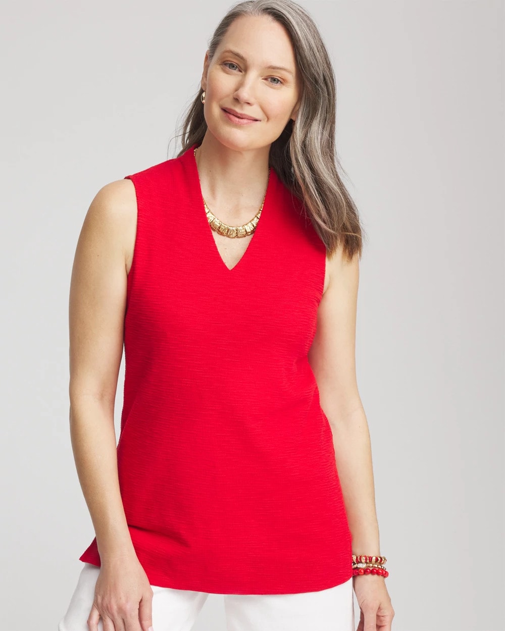 Chico's | Textured Sleeveless V-Neck Tunic/ Red Glow
