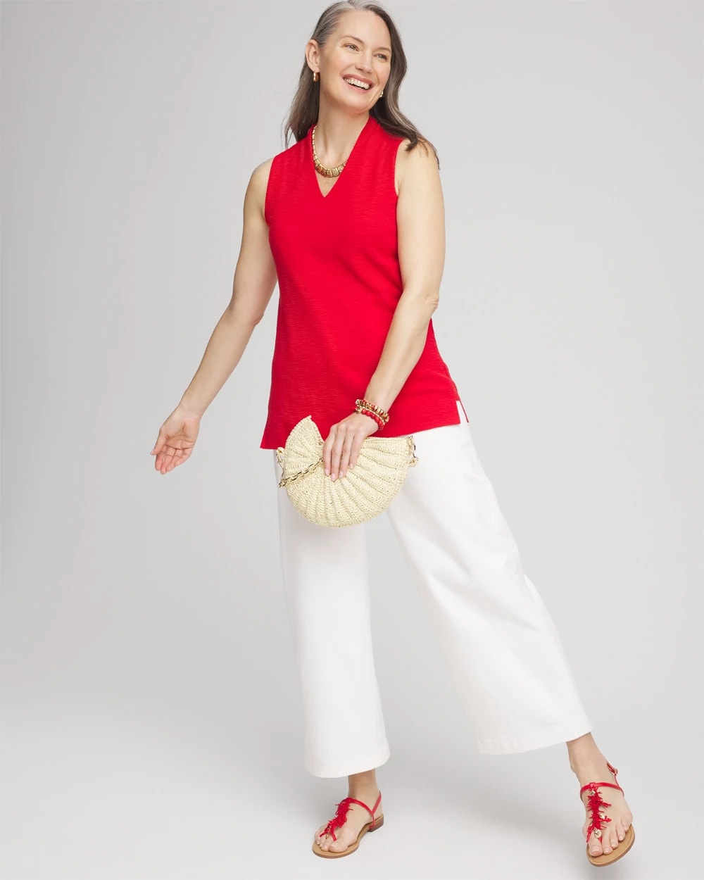 Chico's | Textured Sleeveless V-Neck Tunic/ Red Glow