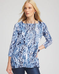 Chico's | Animal Print Square Neck Tunic/ Classic Navy