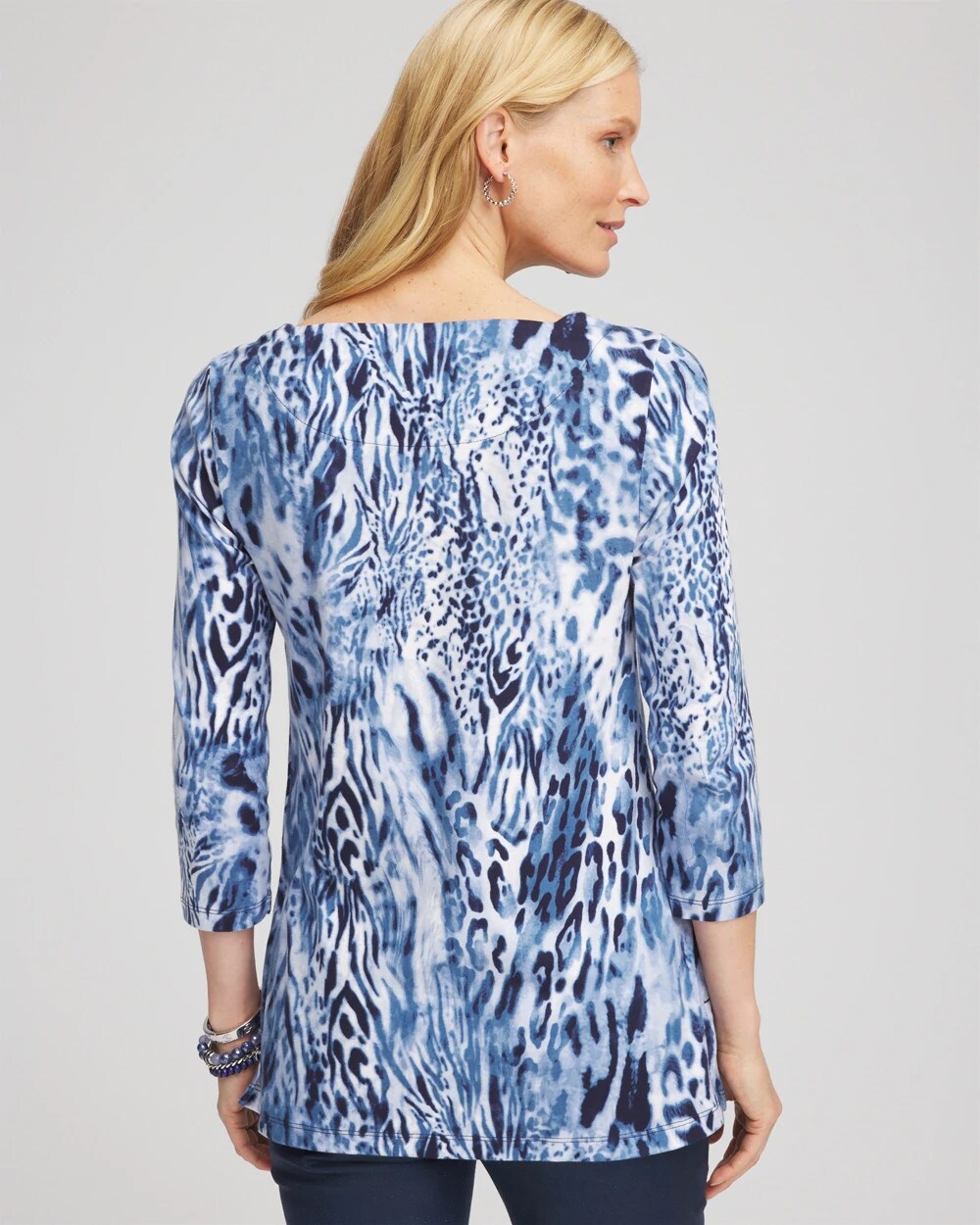 Chico's | Animal Print Square Neck Tunic/ Classic Navy