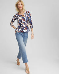 Chico's | Printed Textured Scoopneck Cardigan/ Ecru