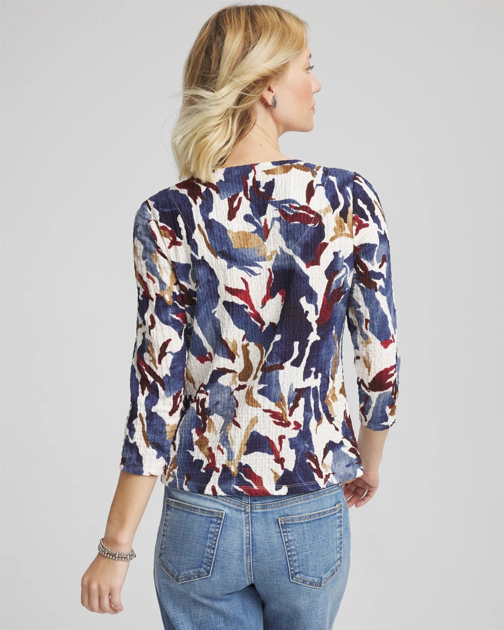 Chico's | Printed Textured Scoopneck Cardigan/ Ecru